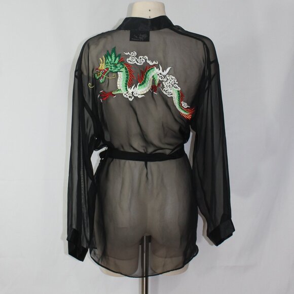 Marilyn Monroe by Warner's Womens  Black Sheet Dragon Embroidered Robe sz Medium - Picture 1 of 7